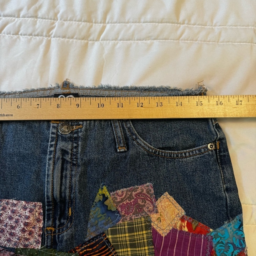 XOXO Boho Upcycled Denim Jean Patchwork Skirt with Vintage 80’s Material Sz 9/10 - Picture 8 of 14